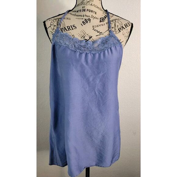 Victorias Secret Satin Mini Dress Womens Sz M Lace Trim 90's Fairy Blue Purple - Picture 3 of 16